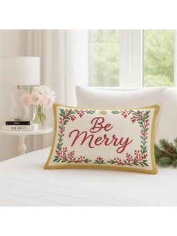 THROW PILLOW - Be Merry Holiday Golden Fringe Cushion Cover (One Size)