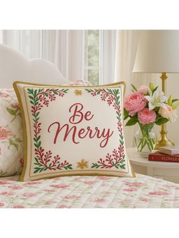THROW PILLOW - Be Merry Holiday Golden Fringe Cushion Cover (One Size)