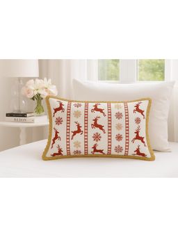 THROW PILLOW - Reindeer Red White Golden Sequence Cushion Cover (One Size)