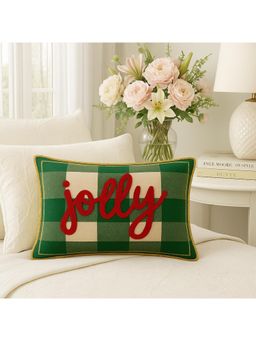 THROW PILLOW - Jolly Printed Green Plaid Cushion Cover (One Size)