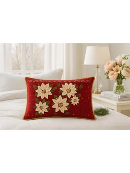 THROW PILLOW - Poinsettia Red Floral Cushion Cover (One Size)