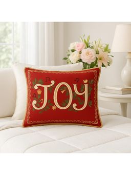 THROW PILLOW - Joy Print Golden Fringe Cushion Cover (One Size)