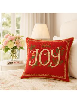 THROW PILLOW - Joy Print Golden Fringe Cushion Cover (One Size)