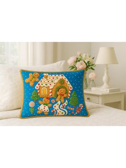 THROW PILLOW - Blue Gingerbread Golden Sequence All Round Cushion Cover (One Size)