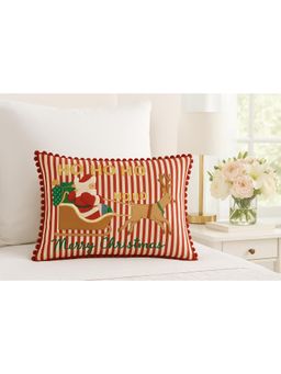 THROW PILLOW - Red White Stripe Pompom Cushion Cover (One Size)
