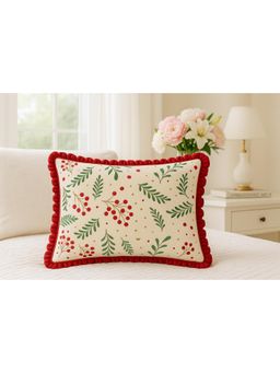 THROW PILLOW - Red and Green Holiday Botanical Print Cushion Cover (One Size)