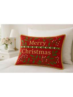 THROW PILLOW - Merry Red Gold Lace Cushion Cover (One Size)