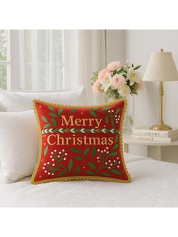 THROW PILLOW - Merry Red Gold Lace Cushion Cover (One Size)