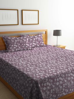 FABINALIV - Mauve Cartoon Design Handwoven Bedcover with 2 Pillow Covers (King)