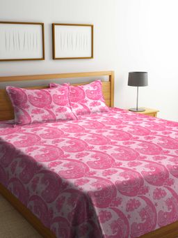 FABINALIV - Pink Cartoon Design Handwoven Bedcover with 2 Pillow Covers (King)