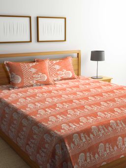 FABINALIV - Orange Cartoon Design Handwoven Bedcover with 2 Pillow Covers (King)