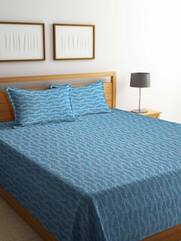 FABINALIV - Blue Floral Handwoven Bedcover with 2 Pillow Covers (King)