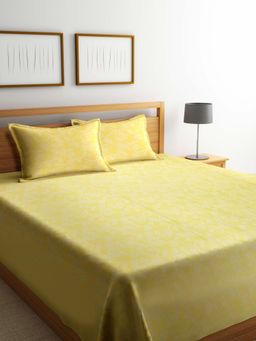 FABINALIV - Yellow Floral Handwoven Bedcover with 2 Pillow Covers (King)
