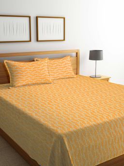 FABINALIV - Mustard Floral Handwoven Bedcover with 2 Pillow Covers (King)