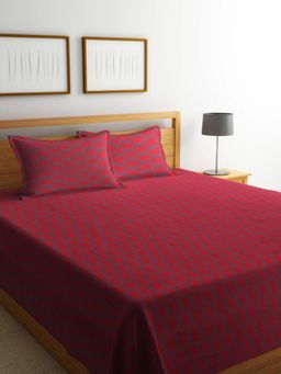 FABINALIV - Red Geometric Handwoven Bedcover with 2 Pillow Covers (King)