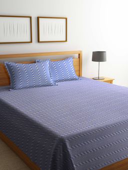 FABINALIV - Blue Striped Handwoven Bedcover with 2 Pillow Covers (King)