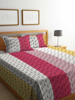 FABINALIV - Multi-Color Floral Handwoven Bedcover with 2 Pillow Covers (King)