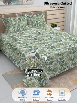 FABINALIV - Green Blend Ultrasonic Quilted Reversible Bedcover with 2 Quilted Pillow Covers (King)