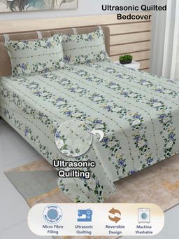 FABINALIV - Green Blend Ultrasonic Quilted Reversible Bedcover with 2 Quilted Pillow Covers (King)