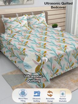 FABINALIV - Blend Ultrasonic Quilted Reversible Bedcover with 2 Quilted Pillow Covers (King)