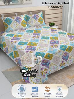 FABINALIV - Geometric Blend Ultrasonic Quilted Reversible Bedcover with 2 Quilted Pillow Covers (King)