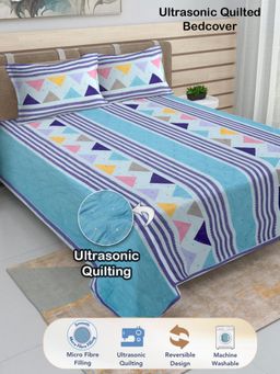 FABINALIV - Geometric Blend Ultrasonic Quilted Reversible Bedcover with 2 Quilted Pillow Covers (King)