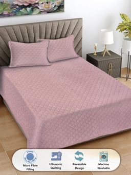 FABINALIV - Muave Solid Cotton Blend Reversible Quilted Bedcover with 2 Pillow Covers (King)