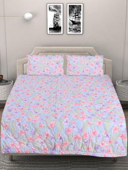 FABINALIV - Multi-Color Blend Reversible Quilted Bedcover with 2 Pillow Covers (King)