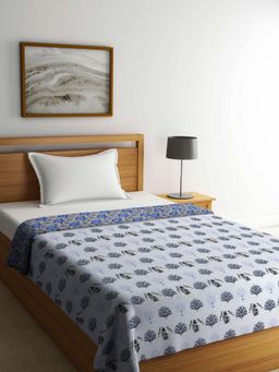 FABINALIV - Multi-Color Floral Reversible 300 GSM Pure Cotton Bed Dohar (Single)