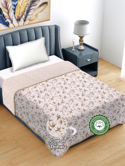 FABINALIV - Brown Floral Reversible 300 GSM Bed Dohar (Single)