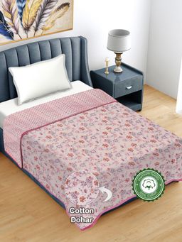 FABINALIV - Peach Floral Reversible 300 GSM Bed Dohar (Single)
