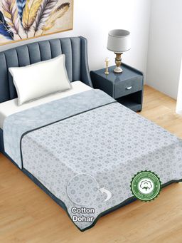 FABINALIV - Grey Floral Reversible 300 GSM Bed Dohar (Single)