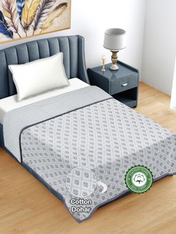 FABINALIV - Grey Floral Reversible 300 GSM Bed Dohar (Single)