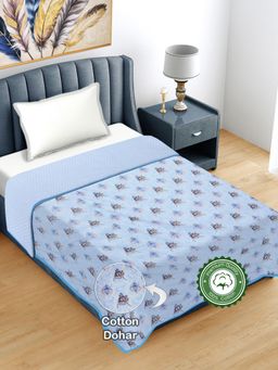 FABINALIV - Blue Ethnic Reversible 300 GSM Bed Dohar (Single)