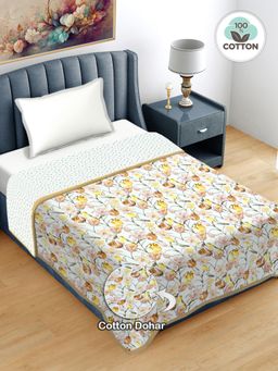 FABINALIV - Beige Floral Reversible 300 GSM Bed Dohar (Single)