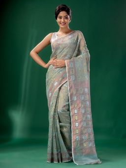 CHARUKRITI - Steel Grey Cotton Silk Handwoven Soft Jamdani Saree without Blouse