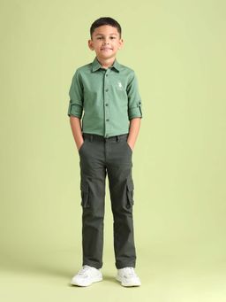 U.S. POLO ASSN. - Kids Solid/Plain Green Cotton Cargo Pant