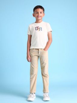 U.S. POLO ASSN. - Kids Solid/Plain Beige Cotton Trousers