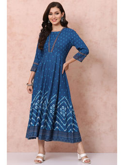 Rangriti - Blue Viscose Printed Ethnic Dresses