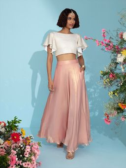Gajra Gang - Tea-Time Peach Shimmer textured Crop Top and Skirt GGLEH51 (Set of 2)
