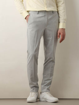 Selected - Grey Melange Mid Rise Slim Fit Trousers