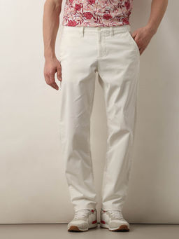 Selected - White Mid Rise Straight Fit Chinos