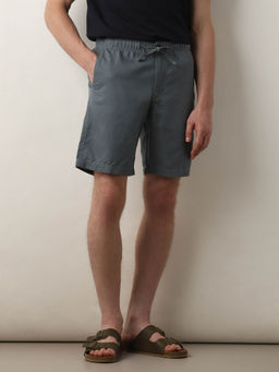 Selected - Blue Mid Rise Drawstring Linen Shorts