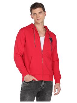 U.S. POLO ASSN. - Men Red Drawstring Hood Solid Sweatshirt
