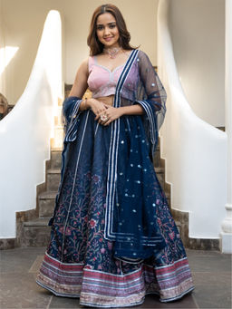 Lavanya The Label - Printed Silk Lehenga Choli (Set of 3)
