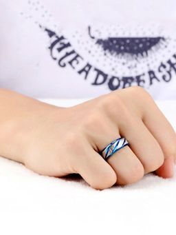 Yellow Chimes - Blue and Silver-Toned Stainless Steel Band Finger Ring