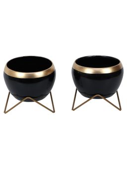Amaya Decors - Apple Shape Metal Black & Gold Planter Set of 2