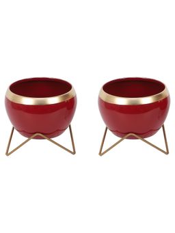 Amaya Decors - Apple Shape Metal Red & Gold Planter Set of 2