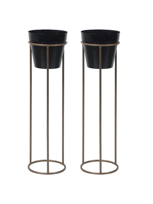 Amaya Decors Big Pot Shape Planter Gold & Black Planter Stand Set of 2