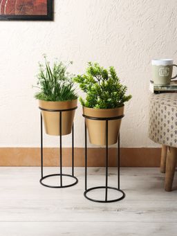 Amaya Decors - Big Pot Shape Planter with Stand Black & Gold Set of 2